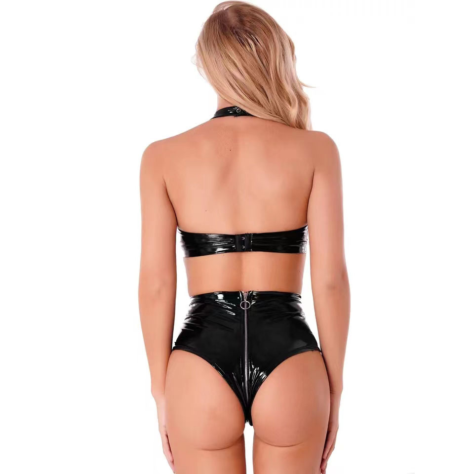 Sexy Black Shiny Pu Latex Leat - огляд і ціна Plunge Bra Push Up